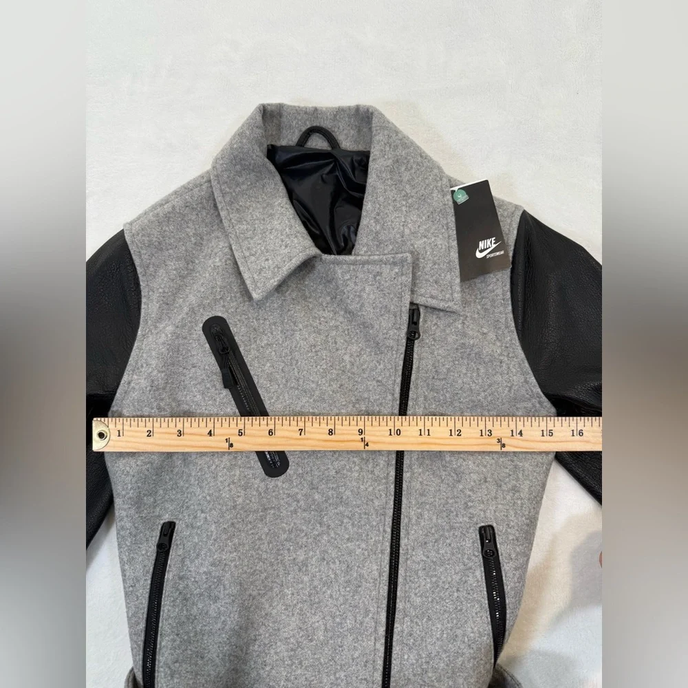 NWT Nike NSW Womens Size XS Gray Wool Destroyer Jacket Moto Bomber Leather